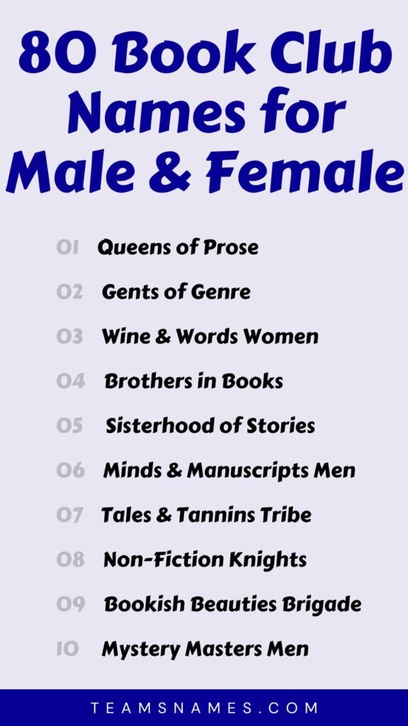 book club names for ladies and men