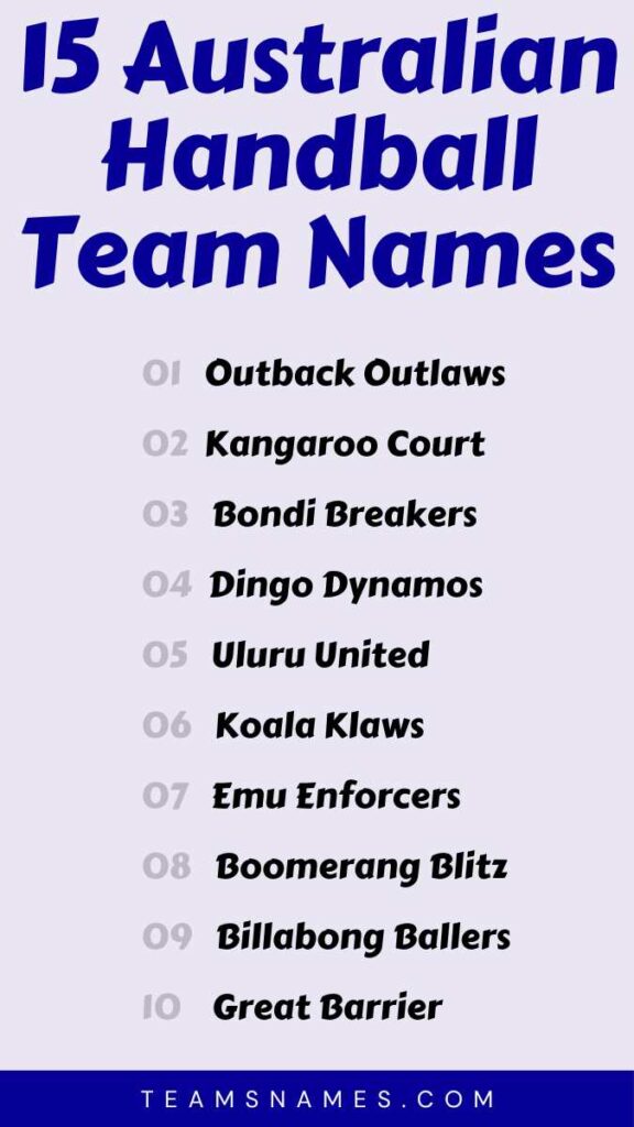 Australian Handball Team Names