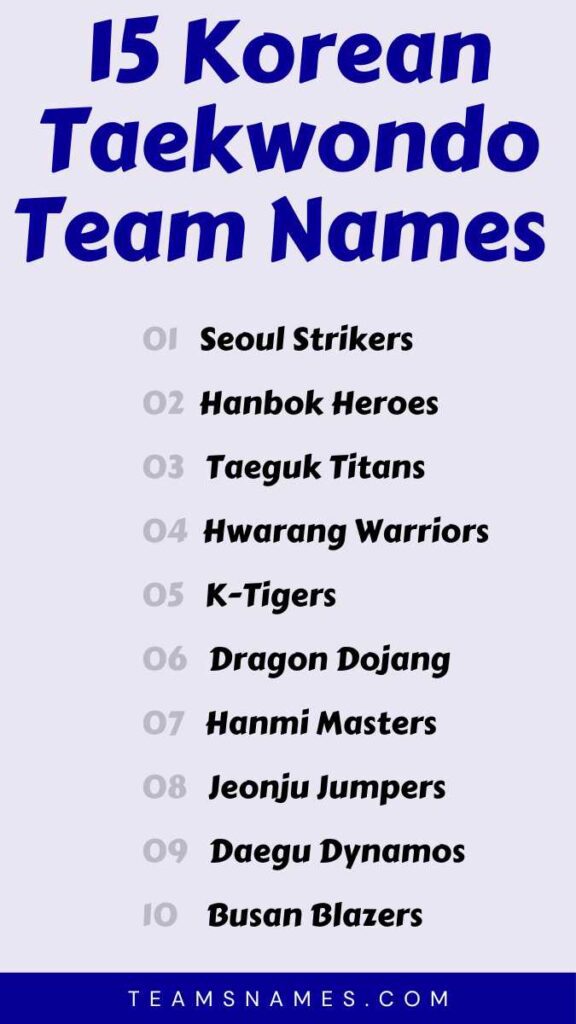 Korean Taekwondo Team Names