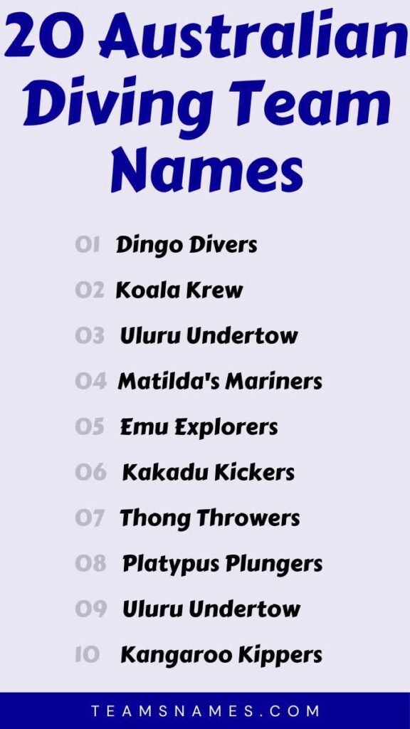 Australian Diving Team Names