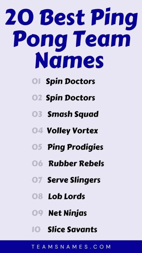 Best Ping Pong Team Names