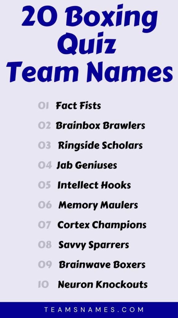 Boxing Quiz Team Names