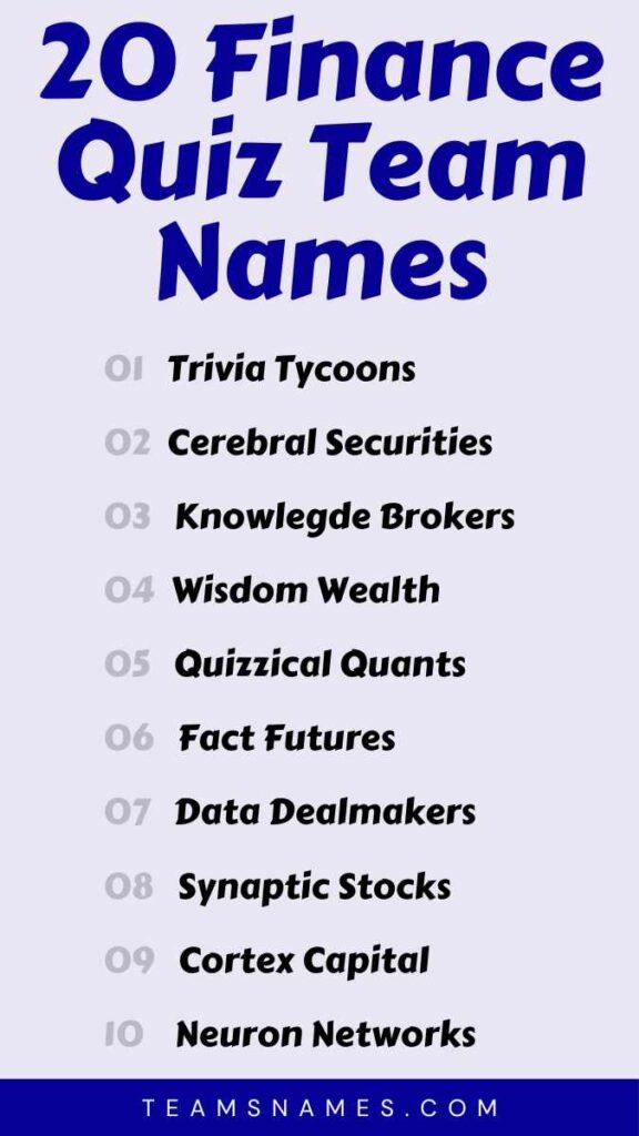 Finance Quiz Team Names