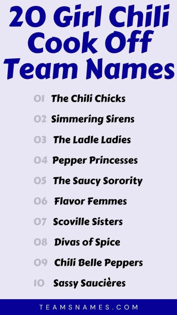 Girl Chili Cook Off Team Names