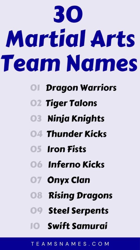 Martial Arts Team Names