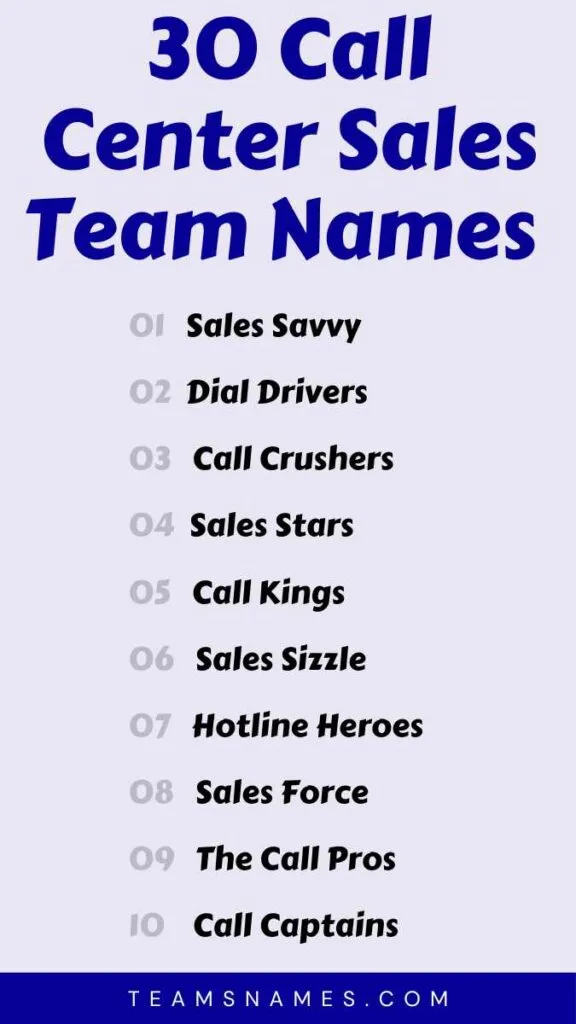 Call Center Sales Team Names