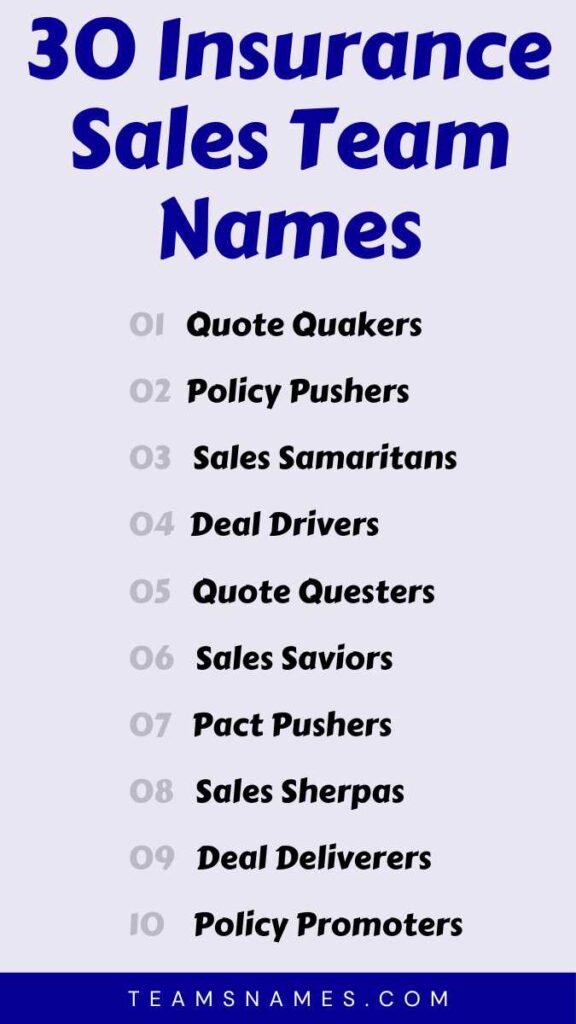 Insurance Sales Team Names