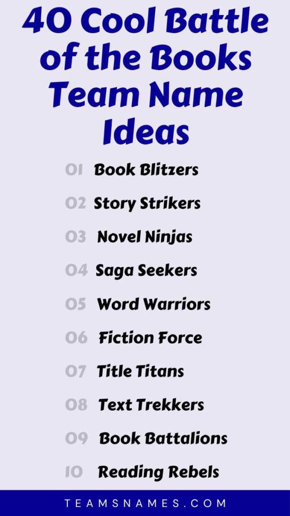 Cool Battle of the Books Team Name Ideas