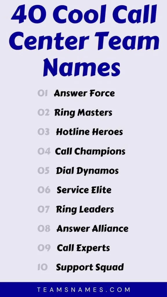 Cool Call Center Team Names