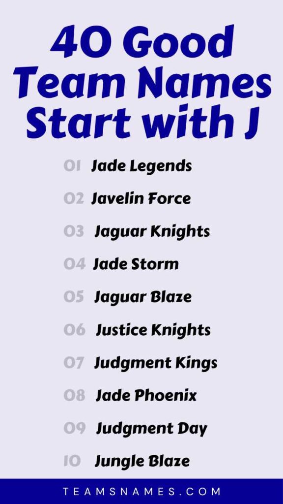 Good Team Names that Start with J