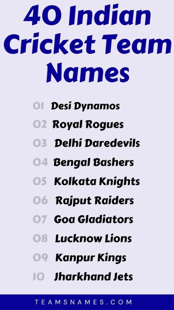 Indian Cricket Team Names