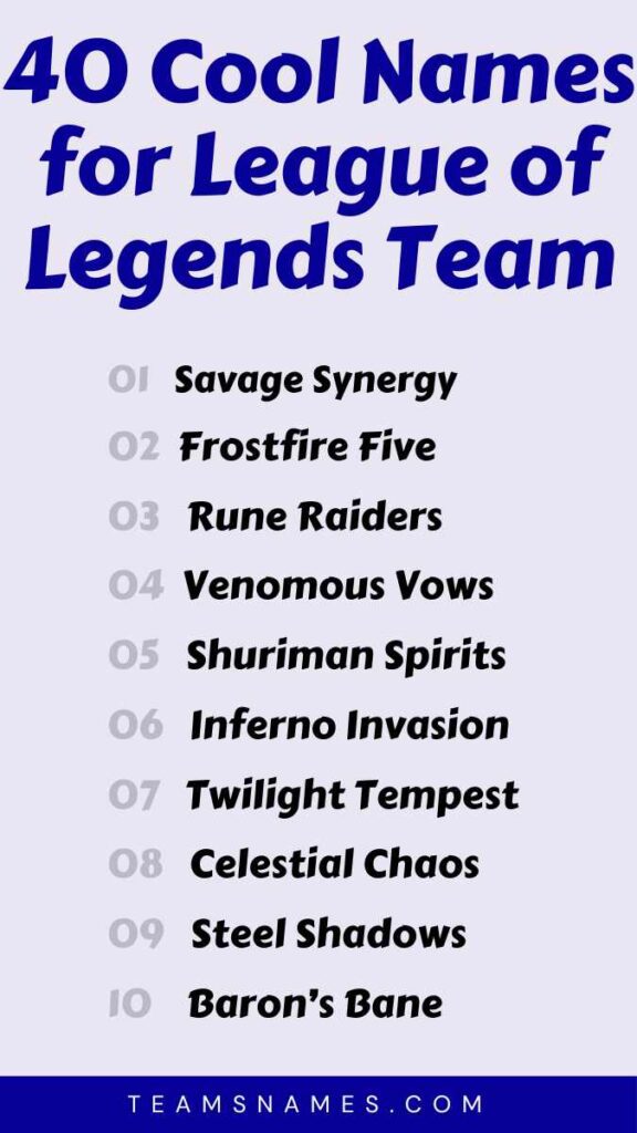 Cool Names for League of Legends Team