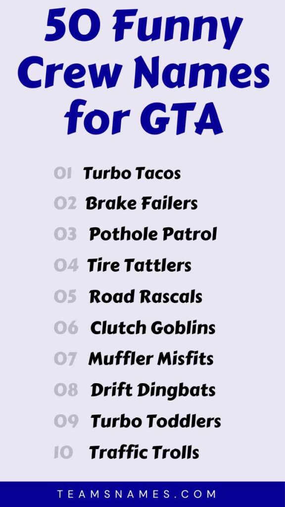 Funny Crew Names for GTA